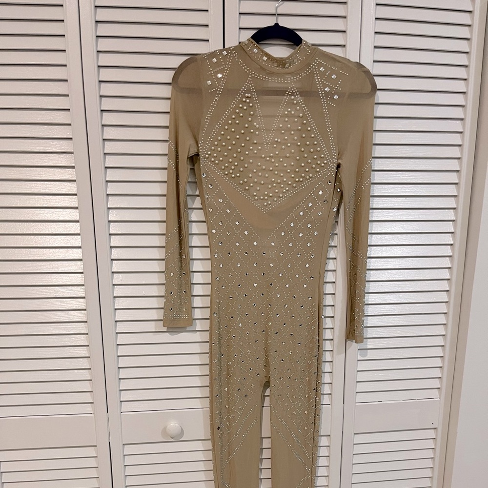 Sheer bodysuit with stones